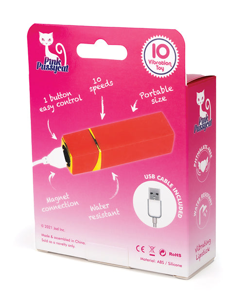 Pink Pussycat Rechargeable Vibrating Lipstick - Red/Gold