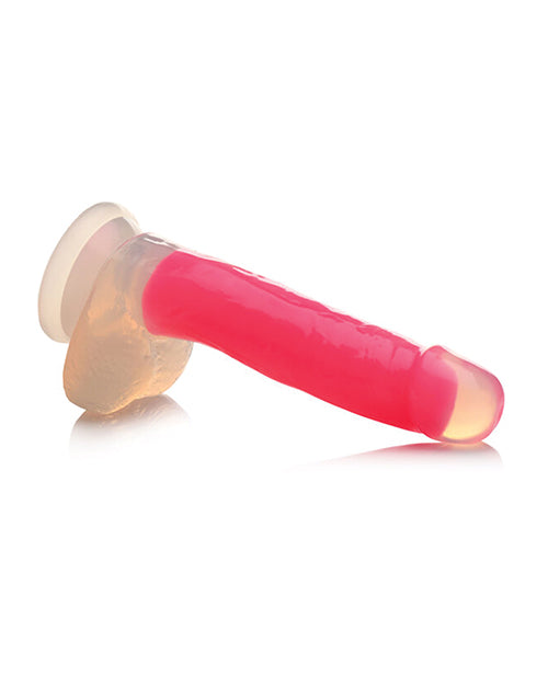Lollicock Glow in the Dark Silicone Dildo with Balls 7in - Pink