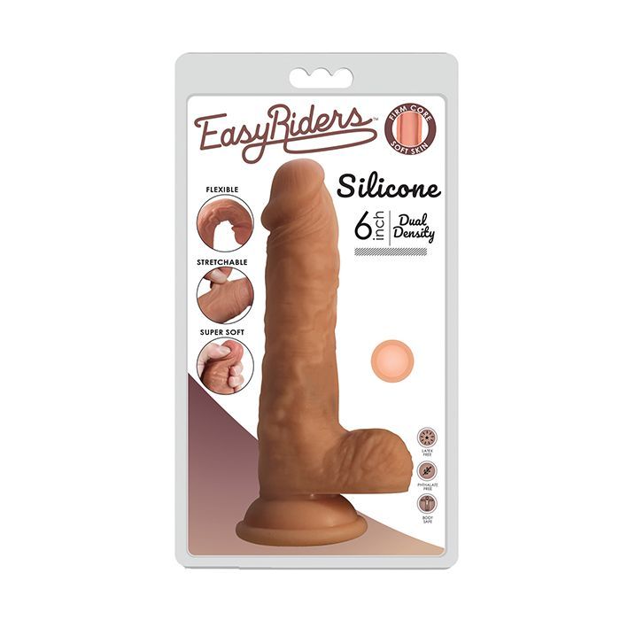 Curve Novelties Easy Rider Dual Density 6" Silicone Dong w/Balls - Light