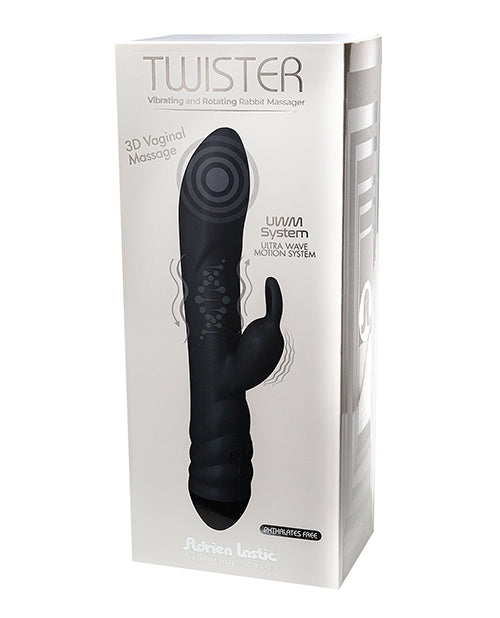 Twister Rechargeable Silicone Rabbit Vibrator with Remote Control - Black