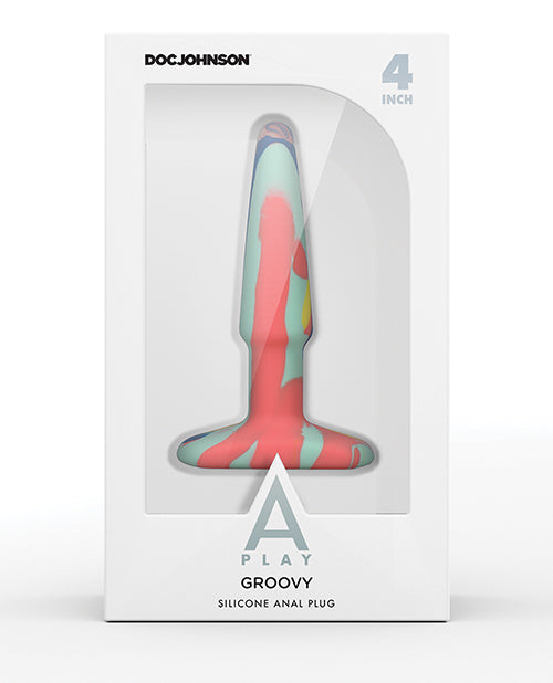 A Play 4" Groovy Silicone Anal Plug - Multicolor/Yellow