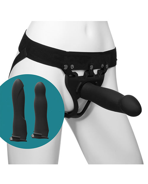 Body Extensions Be Ready Silicone Strap-On Harness with 2 Hollow Dildos 7in and 7.5in (4 piece set) - Black