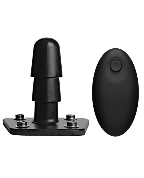 Vac-U-Lock Vibrating Plug with Rechargeable Harness Accessory and Remote Control - Black