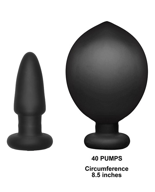 Deluxe Wonder Plug Inflatable Silicone Vibrating Butt Plug with Wired Remote Control - Black