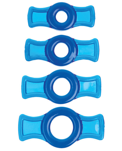 TitanMen Stretch-To-Fit Cock Rings (4 Piece Kit) - Blue