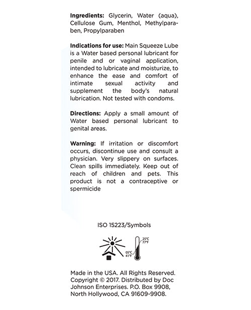 Main Squeeze Cooling Tingling Water Based Lubricant 3.4oz