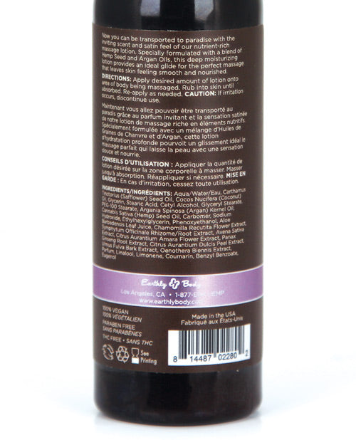 Earthly Body Hemp Seed Massage Lotion Lavender 2oz