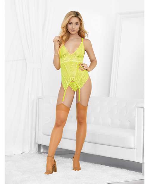 =Neons Bustier w/Nude Hose & G-String Neon Lime MD