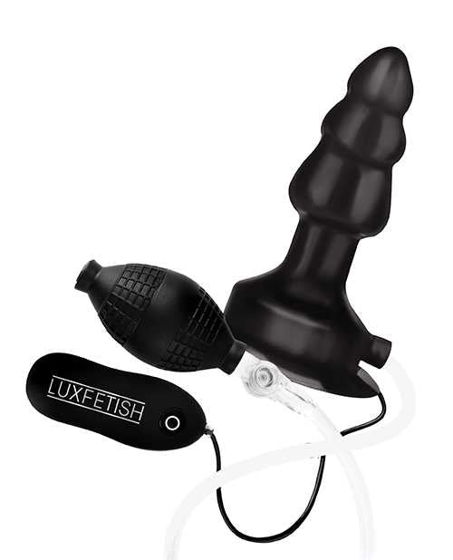 Lux Fetish Inflatable Vibrating Butt Plug with Suction Base and Remote Control 4in - Black