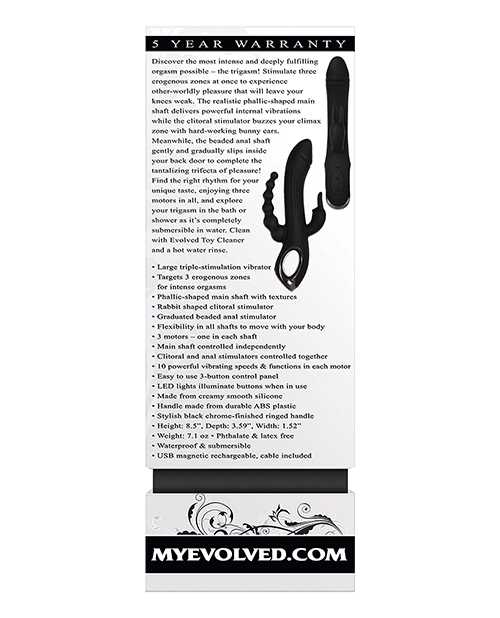 Trifecta Rechargeable Silicone Triple Stimulation Rabbit Vibrator - Black