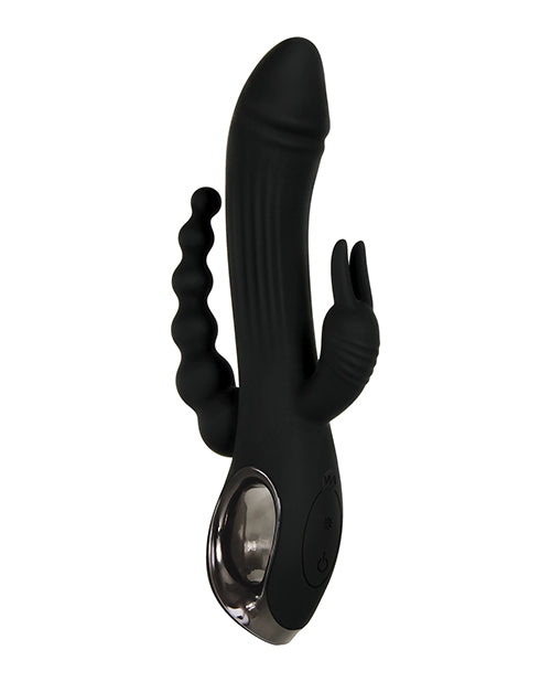Trifecta Rechargeable Silicone Triple Stimulation Rabbit Vibrator - Black