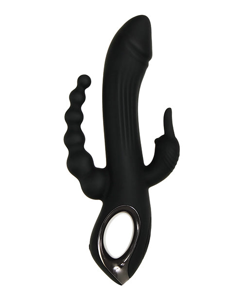 Trifecta Rechargeable Silicone Triple Stimulation Rabbit Vibrator - Black