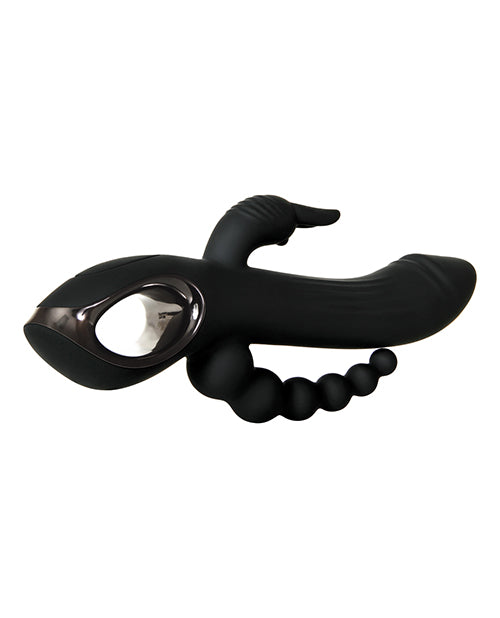 Trifecta Rechargeable Silicone Triple Stimulation Rabbit Vibrator - Black