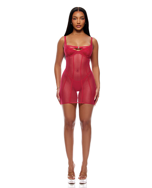 Layers To This Sheer Mesh and Knit Chemise w/Thong 2 pc Set - Pink XL