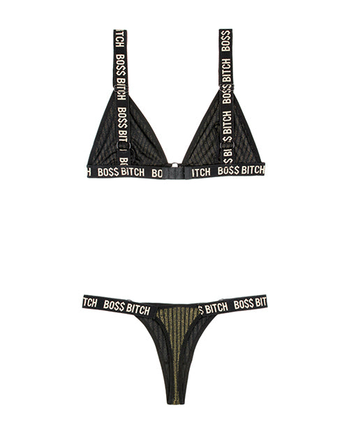 Vibes Boss Bitch Bralette & Thong Panty Black/Gold S/M