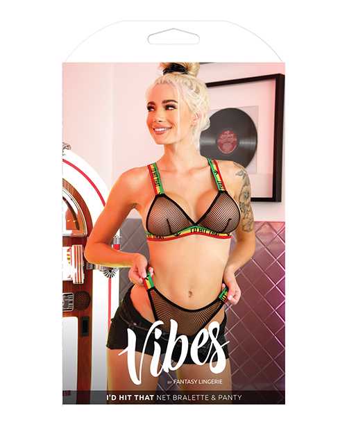 Vibes I'd Hit That Net Bralette & Panty Black M/L