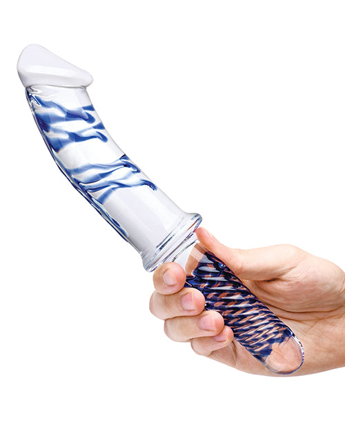 Glas Realistic Double Ended Glass Dildo with Handle 11in - Clear/Blue