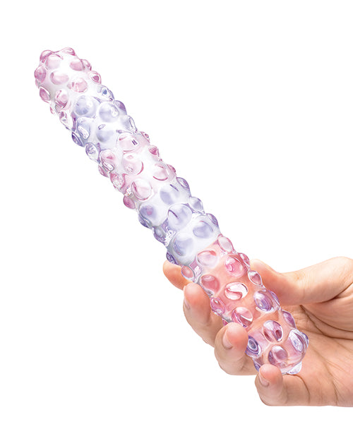 Glas Purple Rose Glass Nubby Dildo 9in - Clear/Pink
