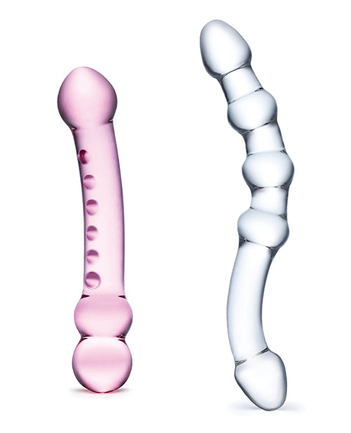 Glas Double Pleasure Glass Dildo Set (2 Piece) - Clear/Pink