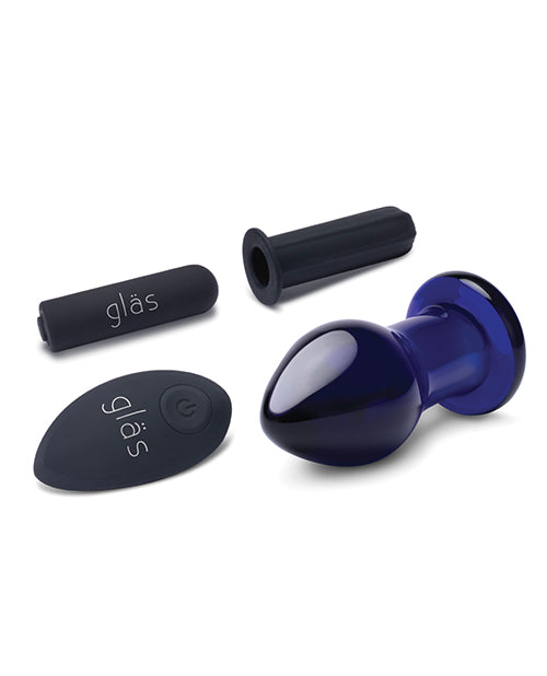 Glas RechargeableVibrating Glass Butt Plug with Remote Control 3.5in - Blue
