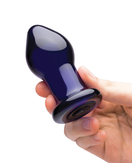 Glas RechargeableVibrating Glass Butt Plug with Remote Control 3.5in - Blue