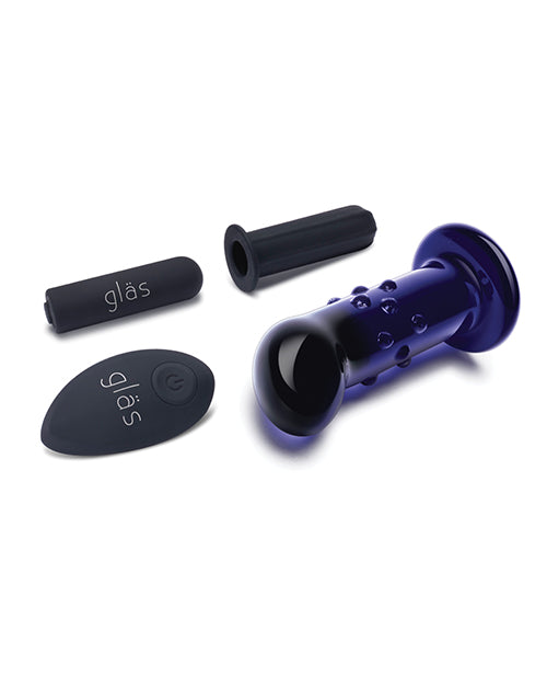 Glas Rechargeable Vibrating Glass Dotted G-Spot/P-Spot Plug with Remote Control 4in - Blue