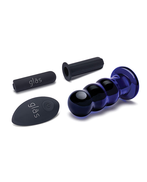 Glas Rechargeable Vibrating Glass Beaded Buttplug with Remote Control 3.5in - Blue