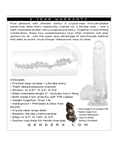 Gender X Clearly Combo Dildo and Stroker Kit (2 piece set) - Clear