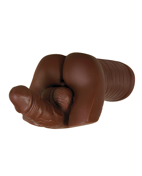 Gender X Backdoor Bash Stroker with Vibrating Cock Ring - Chocolate