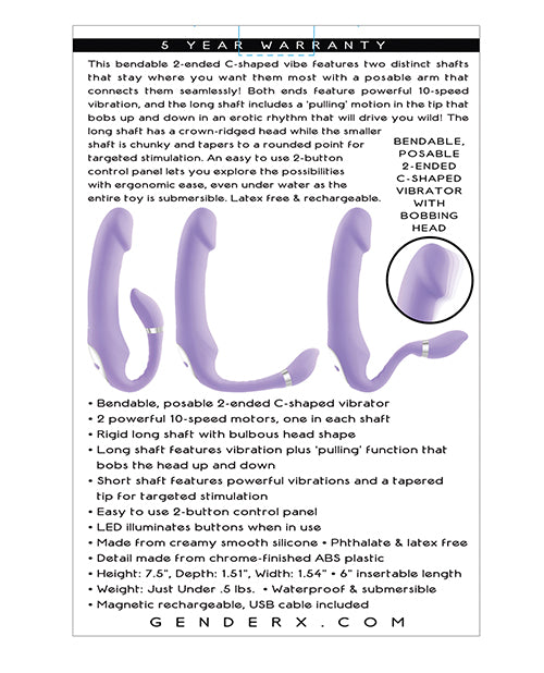 Gender X Orgasmic Orchid Rechargeable Silicone Vibrator with Clitoral Stimulator - Purple