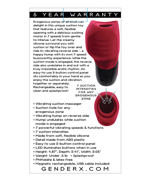 Gender X Body Kisses Rechargeable Silicone Vibrating Suction Massager - Red/Black