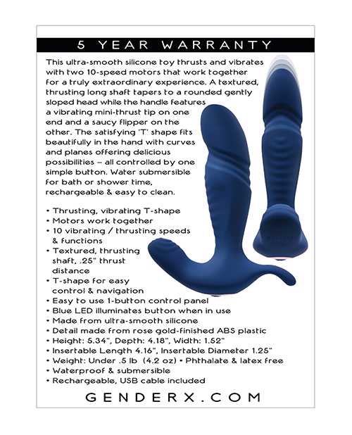 Gender X True Blue Rechargeable Silicone Thrusting Anal Vibrator - Blue