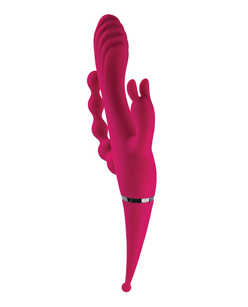 Gender X Four by Four Rechargeable Silicone Quadruple Stimulating Vibrator - Red