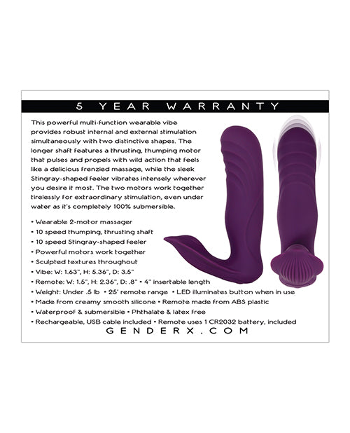 Gender X Velvet Hammer Rechargeable Silicone Wearable Vibrator with Remote Control - Purple