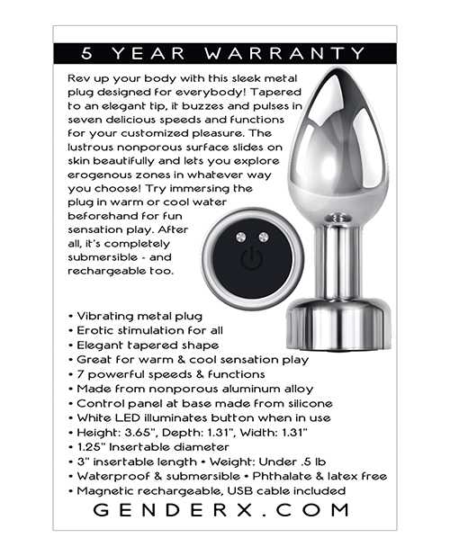 Gender X Rockin` Metal Plug Rechargeable Butt Plug - Silver