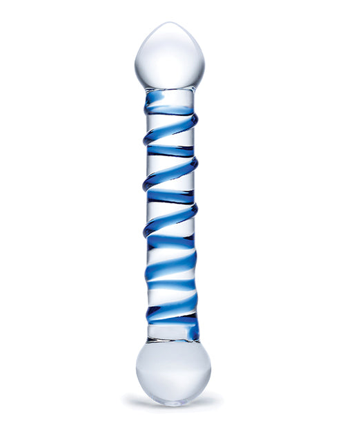 Glass Spiral Glass Textured Dildo 6.5in - Clear/Blue