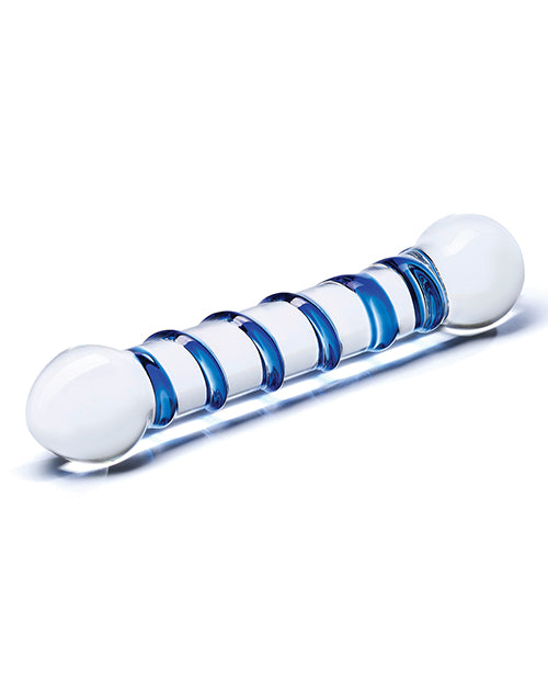 Glass Spiral Glass Textured Dildo 6.5in - Clear/Blue