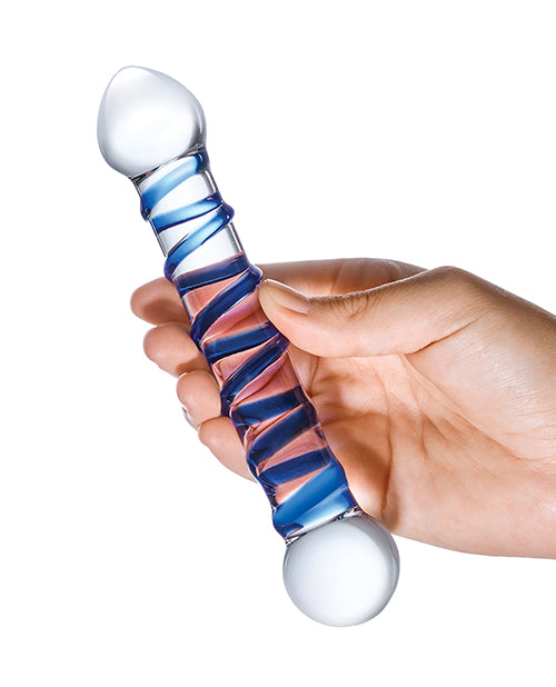 Glass Spiral Glass Textured Dildo 6.5in - Clear/Blue