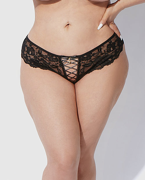Bella Lace Up Tanga Panty w/Jewel Detail - Black 1X/2X