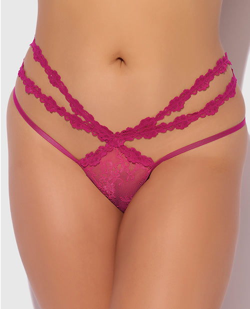Yvone Lace Strappy Backless Tanga Panty - Pink 1X/2X