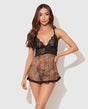 Felicia Mesh and Lace Babydoll w/G-String 2 pc Set - Leopard SM