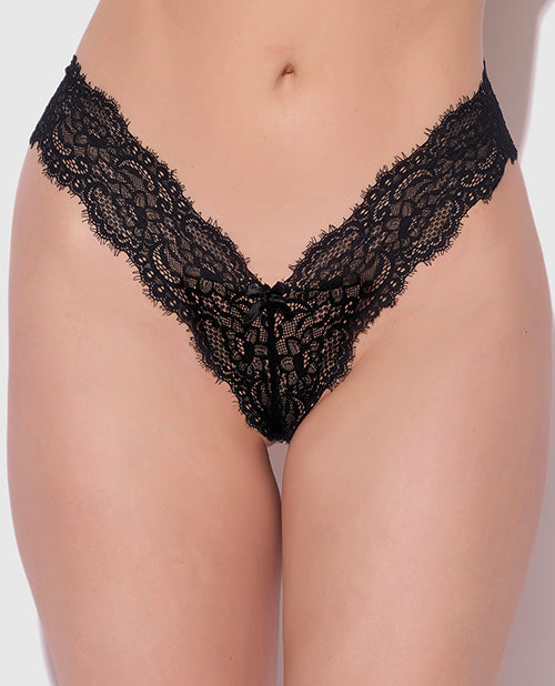 Lana Sheer Lace V-Thong - Black SM