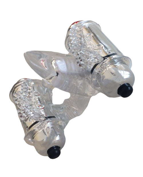 Wet Dreams Double Down Triple Motor Cock Ring with Vibrating Stimulating Tongue Waterproof - Clear