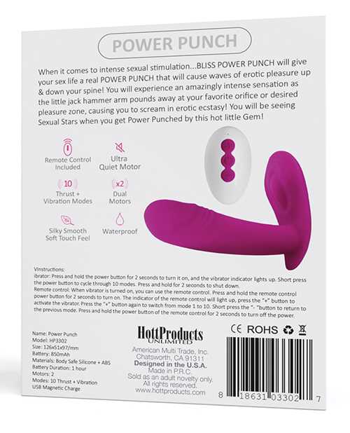 Bliss Power Punch USB Magnetic Rechargeable Silicone Dual Vibrator with Remote Control - Pink