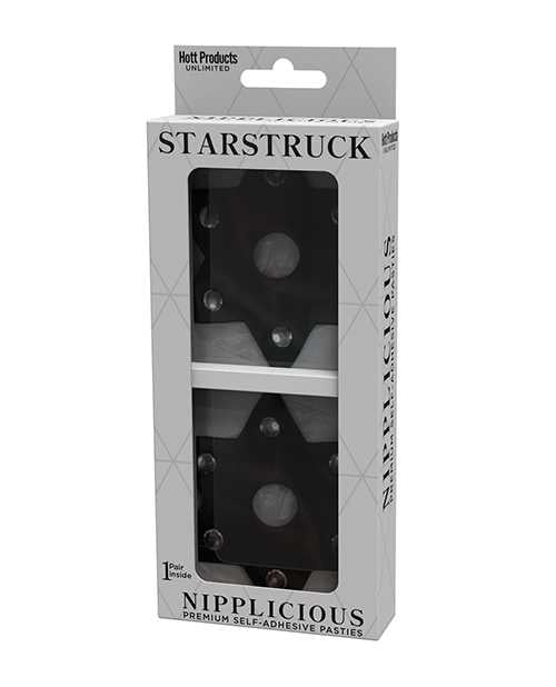 Nipplicious Starstruck Leather Pasties w/Studs & Nipple Hole - Black