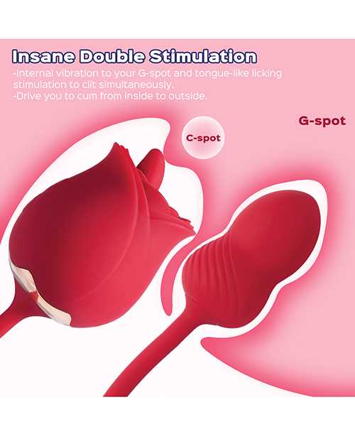 Fuchsia Rose Clit Licking Stimulator & Vibrating Egg - Red