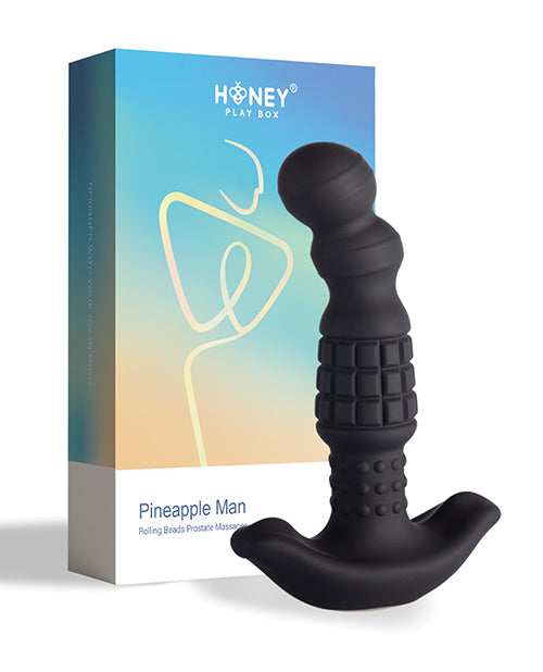 Pineapple Man Rolling Bead Vibrating Rechargeable Silicone Prostate Massager - Black