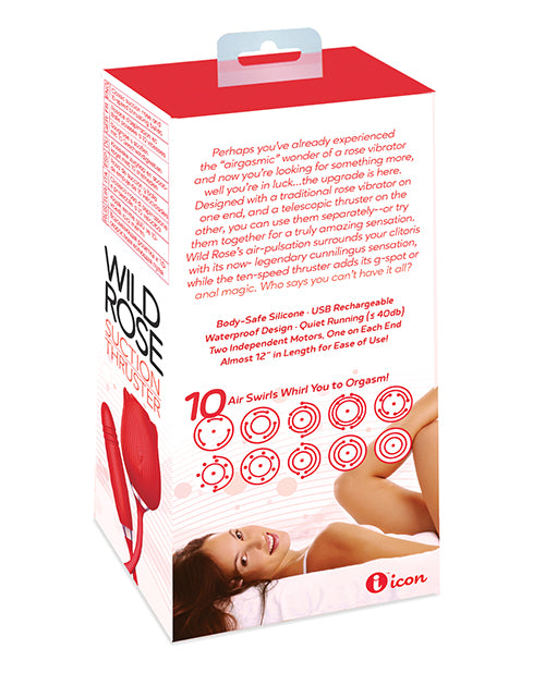 Wild Rose and Thruster Rechargeable Silicone Clitoral Stimulator with Suction - Red