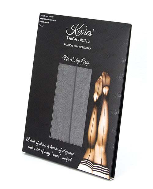 Kixies Lois Sheer Back Seamed Thigh High - Size C/Large - Black