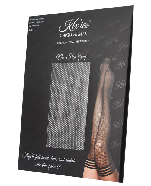 Kixies Sam Fishnet Thigh High - Size B/Medium - Black